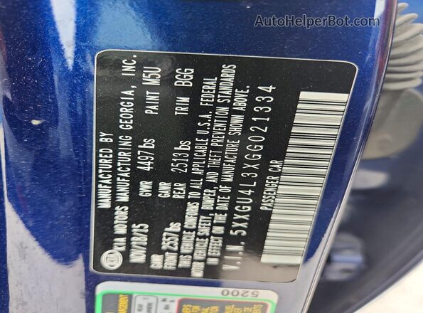 5XXGU4L3XGG021334 2016 KIA OPTIMA Blue Engine compartment view