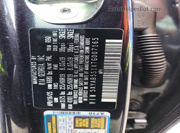 5XYAB5S1XTG007165 2026 KIA EV9 Black Vista de la etiqueta del VIN