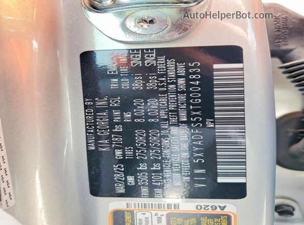 5XYADFS5XTG004835 2026 KIA EV9 Серебряный Вид наклейки с VIN-кодом
