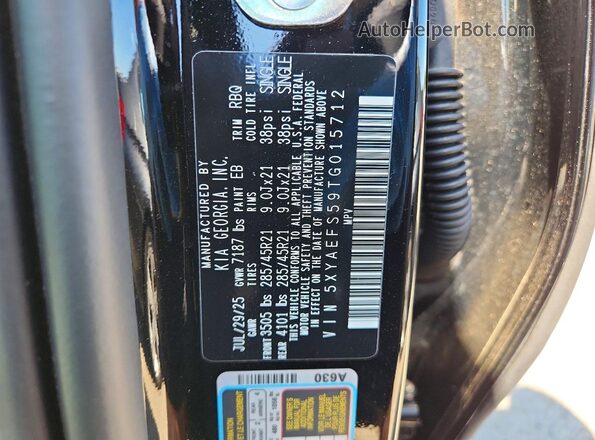 5XYAEFS59TG015712 2026 KIA EV9 Black VIN კოდის სტიკერის ხედი