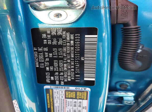 5XYAFFS53TG006033 2026 KIA EV9 Blue Engine compartment view