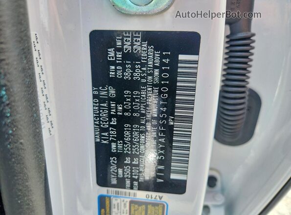 5XYAFFS54TG010141 2026 KIA EV9 White Vista de la etiqueta del VIN
