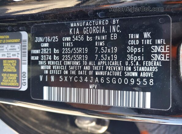 5XYC34JA6SG009558 2025 KIA EV6 Черный Вид наклейки с VIN-кодом