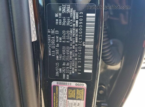 5XYC4DJCXSG009013 2025 KIA EV6 Black Vista de la etiqueta del VIN