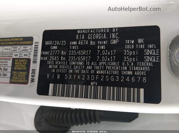 5XYK23DF2SG324678 2025 KIA SPORTAGE White Widok komory silnika