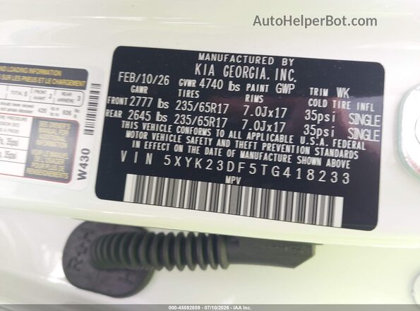 5XYK23DF5TG418233 2026 KIA SPORTAGE White ძრავის განყოფილების ხედი