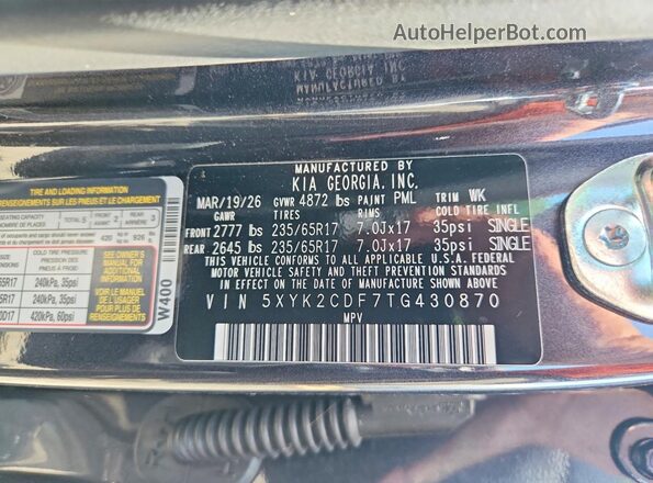 5XYK2CDF7TG430870 2026 KIA SPORTAGE Gray Vista interior de 360 grados