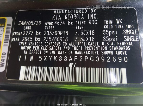 5XYK33AF2PG092690 2023 KIA SPORTAGE Серый Вид подкапотного пространства