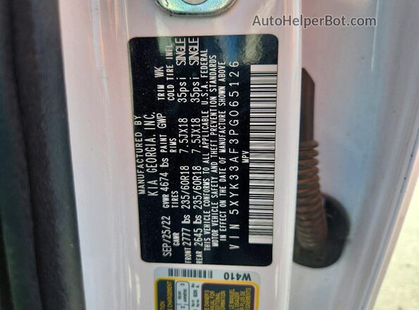 5XYK33AF3PG065126 2023 KIA SPORTAGE White Вид наклейки з VIN-кодом