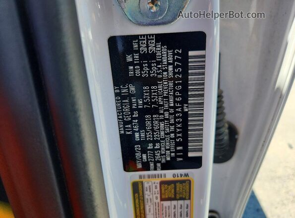 5XYK33AF6PG125772 2023 KIA SPORTAGE White VIN sticker view