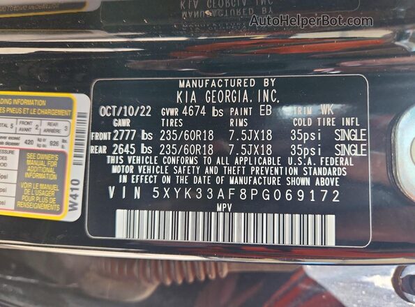 5XYK33AF8PG069172 2023 KIA SPORTAGE Black VIN sticker view