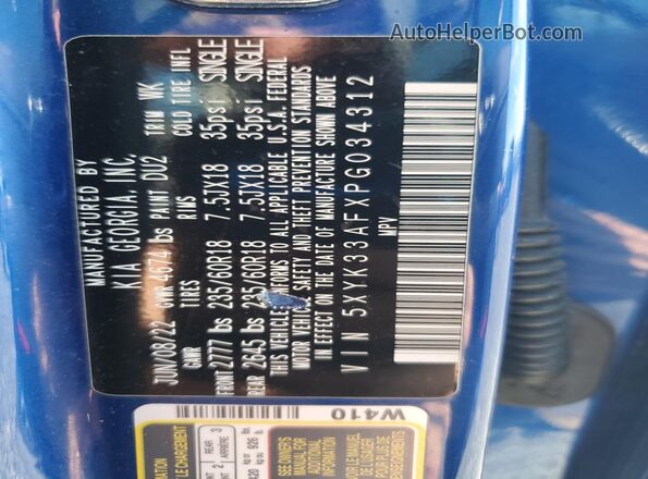 5XYK33AFXPG034312 2023 KIA SPORTAGE Blue Вид наклейки з VIN-кодом