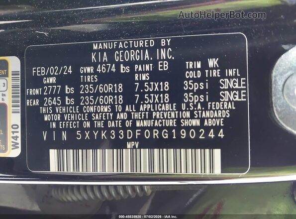 5XYK33DF0RG190244 2024 KIA SPORTAGE Black Engine compartment view