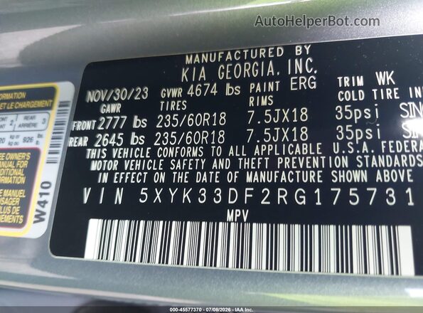 5XYK33DF2RG175731 2024 KIA SPORTAGE Gray Widok komory silnika