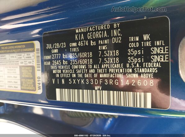 5XYK33DF3RG142608 2024 KIA SPORTAGE Blue Engine compartment view