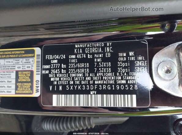 5XYK33DF3RG190528 2024 KIA SPORTAGE Black Engine compartment view