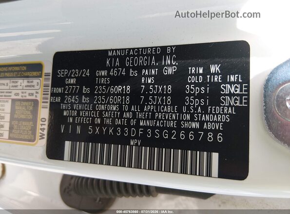 5XYK33DF3SG266786 2025 KIA SPORTAGE White ძრავის განყოფილების ხედი