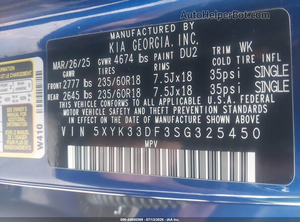 5XYK33DF3SG325450 2025 KIA SPORTAGE Blue Widok komory silnika