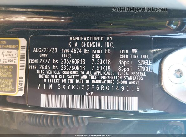 5XYK33DF6RG149116 2024 KIA SPORTAGE Black Rear seats view