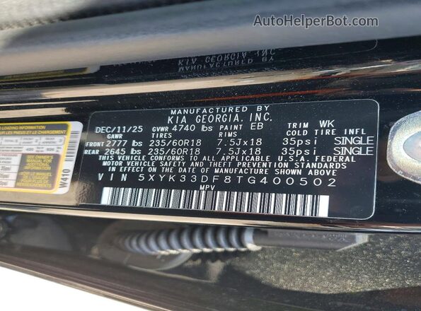 5XYK33DF8TG400502 2026 KIA SPORTAGE Black VIN կոդի պիտակի տեսք
