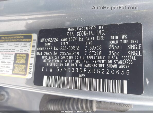 5XYK33DFXRG220656 2024 KIA SPORTAGE Gray Widok komory silnika