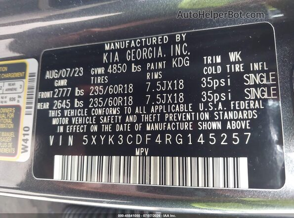 5XYK3CDF4RG145257 2024 KIA SPORTAGE Gray Շարժիչի բաժամունքի տեսք