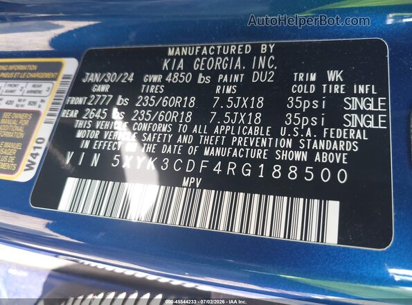 5XYK3CDF4RG188500 2024 KIA SPORTAGE Blue Widok komory silnika