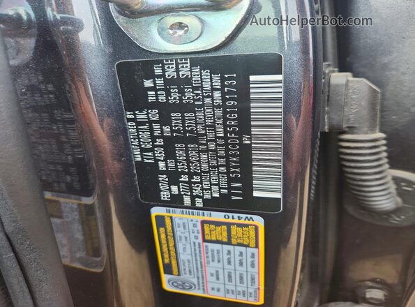 5XYK3CDF5RG191731 2024 KIA SPORTAGE Charcoal Widok naklejki z numerem VIN
