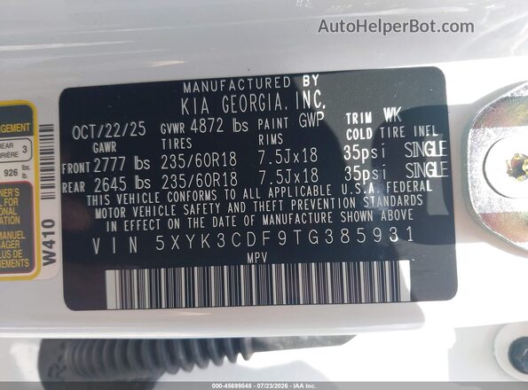 5XYK3CDF9TG385931 2026 KIA SPORTAGE White Engine compartment view