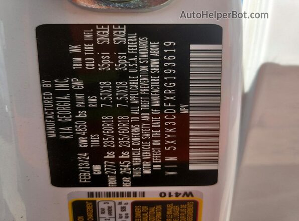 5XYK3CDFXRG193619 2024 KIA SPORTAGE White Widok wnętrza 360 stopni