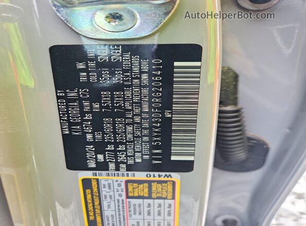 5XYK43DF0RG206410 2024 KIA SPORTAGE Gray Widok naklejki z numerem VIN