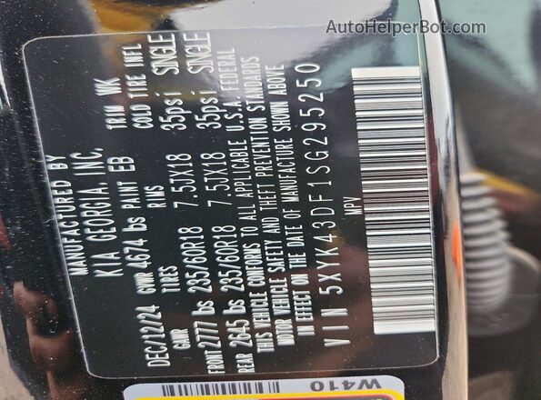 5XYK43DF1SG295250 2025 KIA SPORTAGE Black VIN sticker view