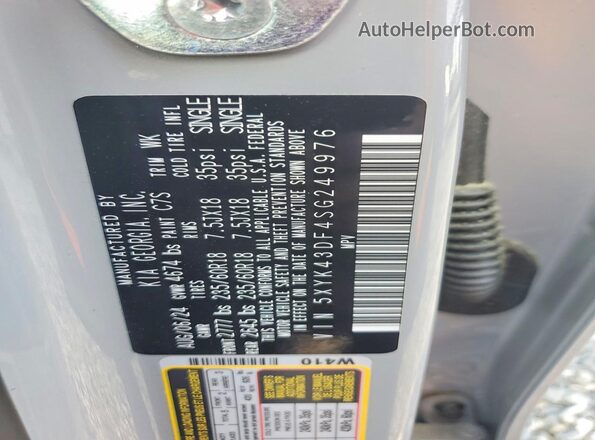 5XYK43DF4SG249976 2025 KIA SPORTAGE Gray Vista de la etiqueta del VIN