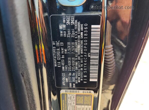 5XYK4CAF0PG018360 2023 KIA SPORTAGE Black VIN sticker view