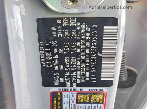5XYK53AF5PG057510 2023 KIA SPORTAGE Gray VIN կոդի պիտակի տեսք