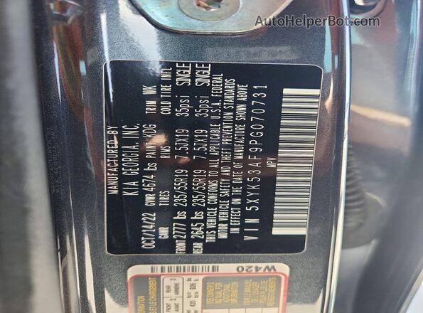 5XYK53AF9PG070731 2023 KIA SPORTAGE Gray VIN კოდის სტიკერის ხედი