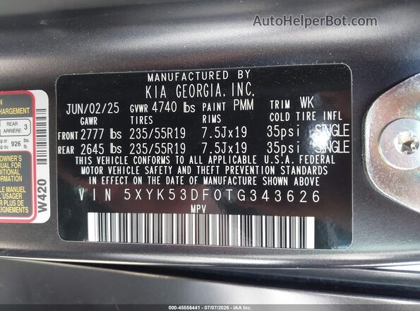 5XYK53DF0TG343626 2026 KIA SPORTAGE Black Engine compartment view