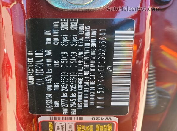 5XYK53DF1SG256641 2025 KIA SPORTAGE Red VIN კოდის სტიკერის ხედი