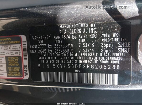 5XYK53DF2RG205286 2024 KIA SPORTAGE Gray Engine compartment view