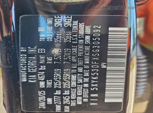 5XYK53DFXSG305092 2025 KIA SPORTAGE Black Widok naklejki z numerem VIN