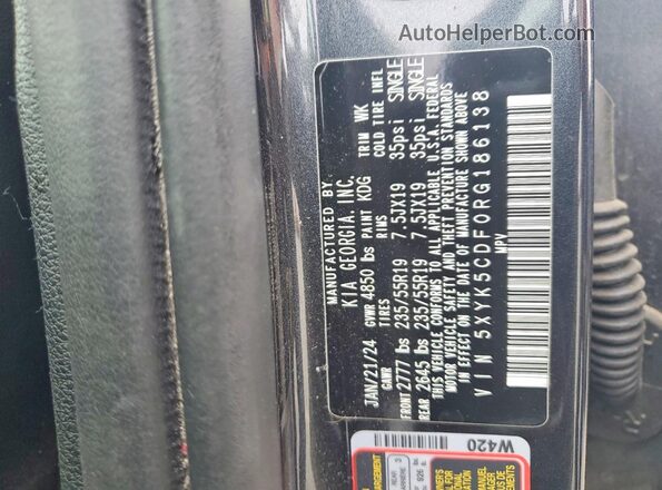 5XYK5CDF0RG186138 2024 KIA SPORTAGE Charcoal VIN sticker view