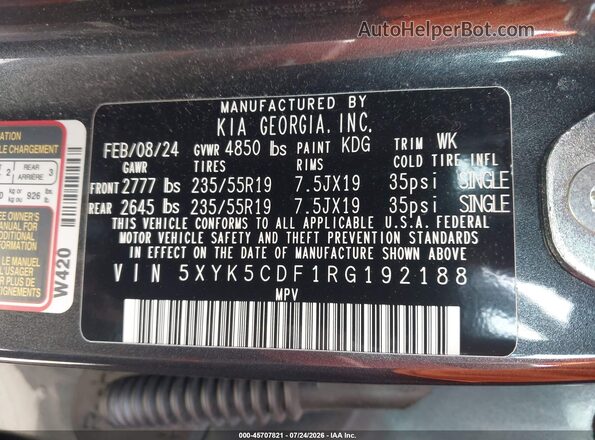 5XYK5CDF1RG192188 2024 KIA SPORTAGE Black Вид підкапотного простору