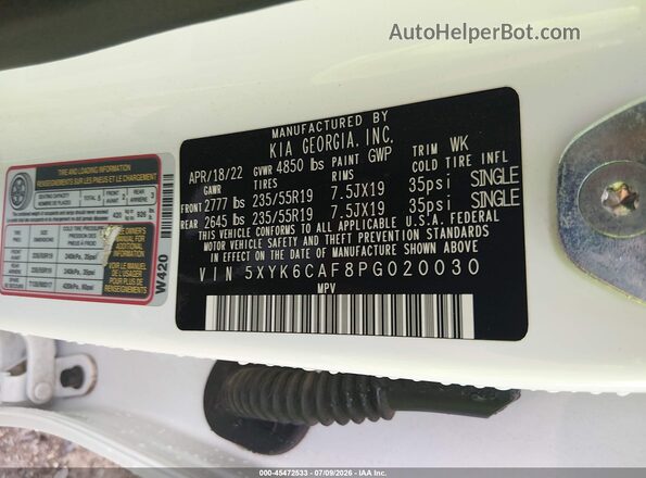 5XYK6CAF8PG020030 2023 KIA SPORTAGE White Շարժիչի բաժամունքի տեսք