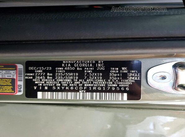 5XYK6CDF1RG179566 2024 KIA SPORTAGE Green VIN sticker view