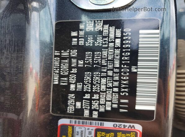 5XYK6CDF1RG199350 2024 KIA SPORTAGE Gray Vista de la etiqueta del VIN