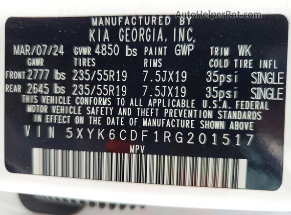 5XYK6CDF1RG201517 2024 KIA SPORTAGE Белый Вид подкапотного пространства