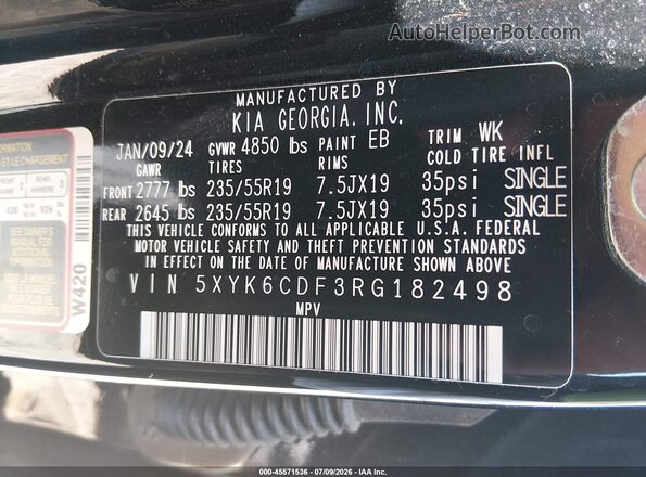 5XYK6CDF3RG182498 2024 KIA SPORTAGE Черный Вид подкапотного пространства