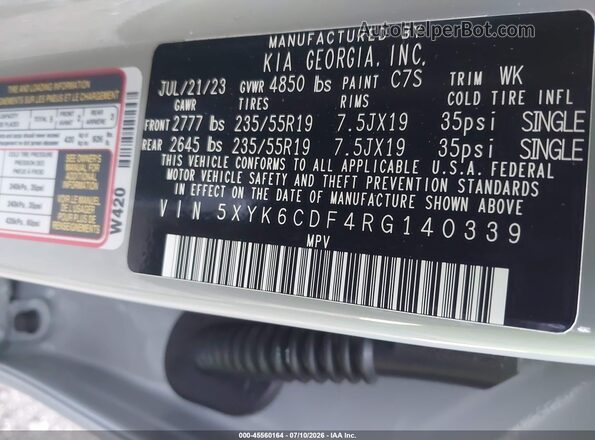 5XYK6CDF4RG140339 2024 KIA SPORTAGE Gray Vista del compartimento del motor