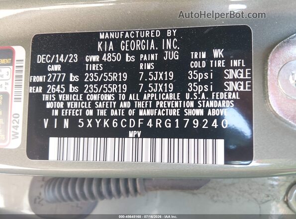 5XYK6CDF4RG179240 2024 KIA SPORTAGE Зеленый Вид подкапотного пространства
