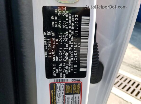 5XYK6CDF6RG155103 2024 KIA SPORTAGE White VIN sticker view